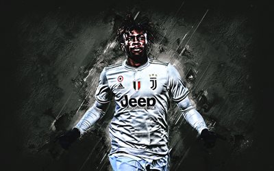 Moise Kean, Juventus FC, Italian football player, striker, portrait, white stone background, Serie A, Italy, Juve, football
