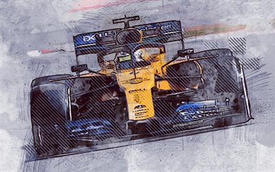 Lando Norris, McLaren F1 Team, F&#243;rmula 1, grunge arte, F1, Brit&#226;nico motorista de carro de corrida, carro de corrida, arte criativa, McLaren-Renault, McLaren Racing Limitada