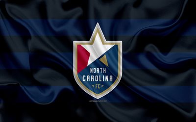 North Carolina FC, 4K, American football club, logo, blue-black flag, emblem, USL Championship, Cary, North Carolina, USA, USL, silk texture, soccer, United Soccer League