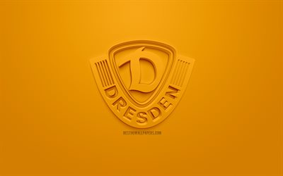 SG Dynamo Dresden, creative 3D logo, yellow background, 3d emblem, German football club, Bundesliga 2, Dresden, Germany, 3d art, football, stylish 3d logo