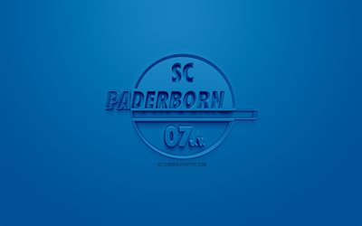 SC Paderborn 07, creative 3D logo, blue background, 3d emblem, German football club, Bundesliga 2, Paderborn, Germany, 3d art, football, stylish 3d logo, Paderborn FC