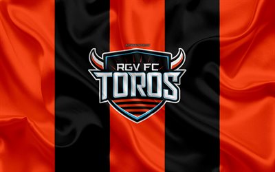 Rio Grande Valley FC Toros, 4K, club di football Americano, logo, arancione-nero bandiera, emblema, azienda USL di Campionato, Edinberg, Texas, USA, USL, di seta, di texture, di calcio, United Soccer League