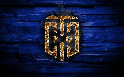 Cape Town City FC, burning logo, Premier Soccer League, blue wooden background, south african football club, PSL, football, soccer, Cape Town City logo, Cape Town, South Africa