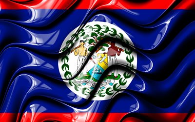 Au belize, le drapeau, la 4k, Am&#233;rique du Nord, les symboles nationaux, le Drapeau du Belize, art 3D, Belize, Belize 3D drapeau