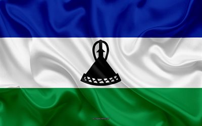 Bandera de Lesotho, 4k, seda textura, Lesotho bandera, s&#237;mbolo nacional, bandera de seda, Lesotho, &#193;frica, las banderas de los pa&#237;ses Africanos