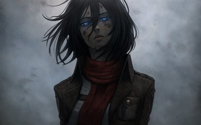 Shingeki no Kyojin, Mikasa Ackerman, portrait, japanese anime, main characters, art