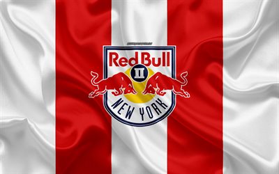 2 New York Red Bulls, NYRB II, 4K, Amerikan Futbol Kul&#252;b&#252;, logo, beyaz-kırmızı bayrak, amblem, USL Şampiyonası, New Jersey, AMERİKA Birleşik Devletleri, USL, ipek doku, futbol, United Futbol Ligi