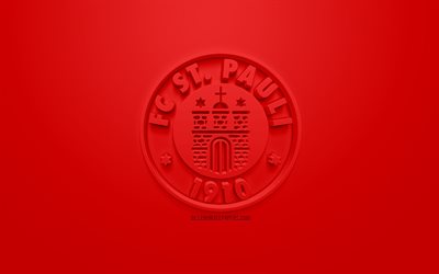 FC St Pauli, yaratıcı 3D logo, kırmızı bir arka plan, 3d amblemi, Alman Futbol Kul&#252;b&#252;, 2 Bundesliga, Hamburg, Almanya, 3d sanat, futbol, 3d logo şık