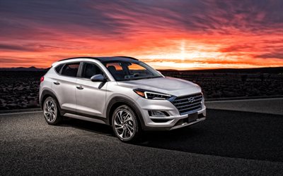 2019, Hyundai Tucson, vista frontal, exterior, branco novo Tucson, branco crossover, Carros coreanos, Hyundai