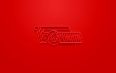 FC Union Berlin, creative 3D logo, red background, 3d emblem, German football club, Bundesliga 2, Berlin, Germany, 3d art, football, stylish 3d logo