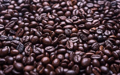 les grains de caf&#233; de la texture, de la 4k, naturel de caf&#233;, arabica, macro, caf&#233; de textures, de caf&#233;, de milieux, les grains de caf&#233;, caf&#233;, grains de caf&#233; arabica