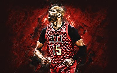 Vince Carter, Atlanta Hawks, NBA, American basketball player, portrait, red stone background, forward, famous basketball players, USA, basketball