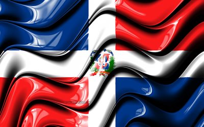 dominikanische republik flagge, 4k, nordamerika, die nationalen symbole, die flagge der dominikanischen republik, 3d-kunst, dominikanische republik, dominikanische republik-3d flag