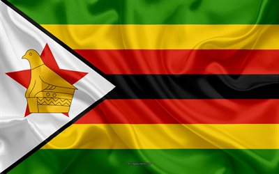 旗のジンバブエ, 4k, シルクの質感, ジンバブエの国旗, 国立シンボル, 絹の旗を, ジンバブエ, アフリカ, 旗のアフリカ諸国