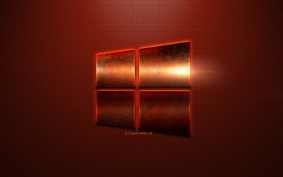 Windows 10, bronze metal logo, creative art, bronze background, emblem, Windows, metal background