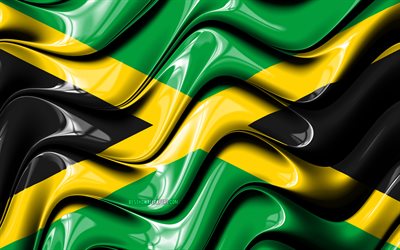 Bandera de jamaica, 4k, Am&#233;rica del Norte, los s&#237;mbolos nacionales, la Bandera de Jamaica, arte 3D, Jamaica, pa&#237;ses de Am&#233;rica del Norte, Jamaica 3D de la bandera