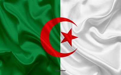 Bandera de Argelia, 4k, seda textura, Argelia bandera, s&#237;mbolo nacional, bandera de seda, Argelia, &#193;frica, las banderas de los pa&#237;ses Africanos