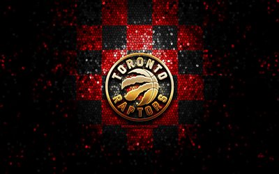 Toronto Raptors, glitter logotipo, NBA, vermelho preto fundo quadriculado, EUA, canadense equipe de basquete, arte em mosaico, basquete, Am&#233;rica