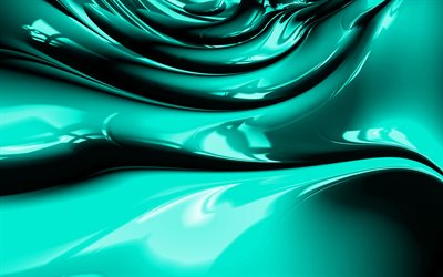 4k, turquoise r&#233;sum&#233; ondes, 3D de l&#39;art, de l&#39;art abstrait, turquoise ondul&#233; de fond, abstrait, ondes de surface, d&#39;origines, de turquoise 3D vagues, de cr&#233;ativit&#233;, de turquoise, de milieux, des vagues de textures