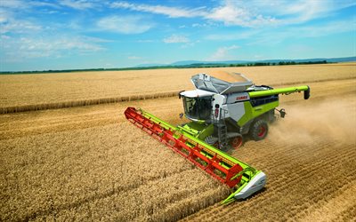 Claas Lexion 8700, harvester, harvesting concepts, Combine harvester, combine on tracks, Wheat field, agricultural machines, Claas