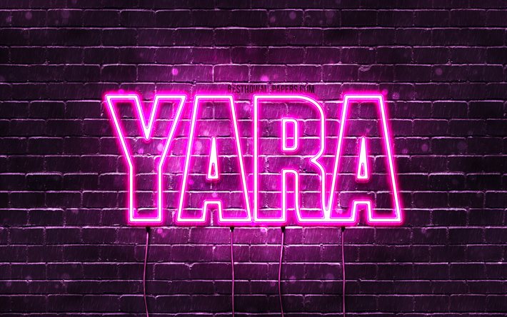 Yara, 4k, wallpapers with names, female names, Yara name, purple neon lights, horizontal text, picture with Yara name