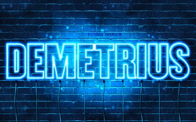 Demetrius, 4k, wallpapers with names, horizontal text, Demetrius name, blue neon lights, picture with Demetrius name