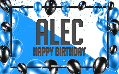 お誕生日おめでAlec, お誕生日の風船の背景, Alec, 壁紙名, Alecお誕生日おめで, 青球誕生の背景, ご挨拶カード, Alec誕生日
