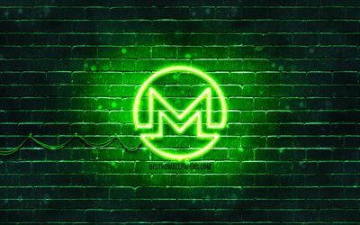 Monero green logo, 4k, green brickwall, Monero logo, cryptocurrency, Peercoin neon logo, cryptocurrency signs, Monero