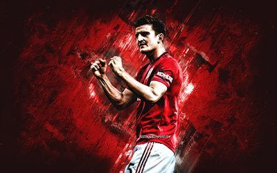 Harry Maguire, Manchester United FC, Englanti jalkapalloilija, muotokuva, punainen kivi tausta, Premier League, Englanti, jalkapallo
