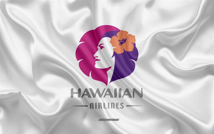 Hawaiian Airlines logo, u&#231;ak, beyaz ipek doku, havayolu logoları, Hawaii Havayolları amblemi, ipek arka plan, ipek bayrak, Hawaii Havayolları