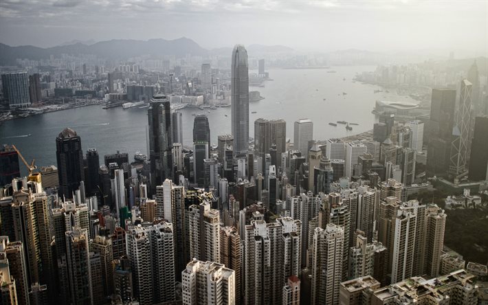 Hong Kong, Uluslararası Ticaret Merkezi, Plaza, Merkezi, g&#246;kdelenler, modern binalar, metropolis, Hong Kong skyline, şehir, &#199;in