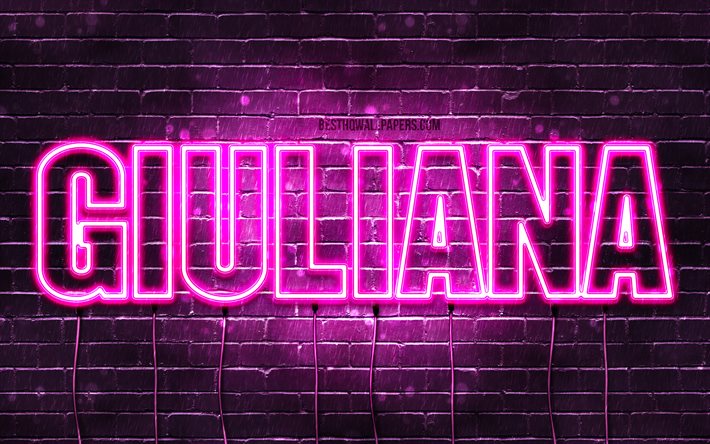 Giuliana, 4k, pap&#233;is de parede com os nomes de, nomes femininos, Giuliana nome, roxo luzes de neon, texto horizontal, imagem com Giuliana nome