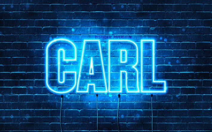 Descargar fondos de pantalla Carl, 4k, fondos de pantalla con los nombres,  el texto horizontal, Carl nombre, luces azules de neón, de la imagen con el  nombre de Carl libre. Imágenes fondos