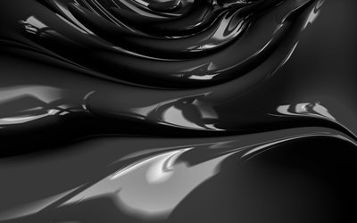 4k, الأسود مجردة موجات, الفن 3D, الفن التجريدي, أسود متموج الخلفية, مجردة موجات, خلفيات سطح, الأسود 3D الموجات, الإبداعية, خلفيات سوداء, موجات القوام