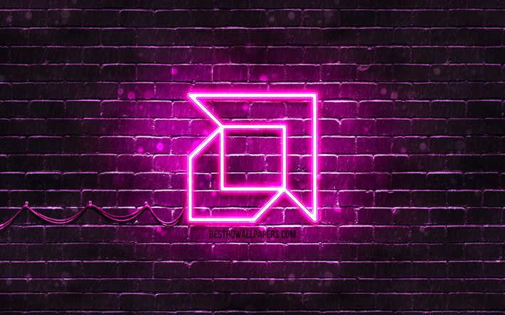 AMD紫色のロゴ, 4k, 紫brickwall, AMDのロゴ, ブランド, AMDネオンのロゴ, AMD