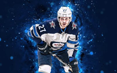 Nikolaj Ehlers, 4k, NHL, Winnipeg Jets, hockey stars, hockey, blue neon lights, hockey players, Nikolaj Ehlers Winnipeg Jets, Nikolaj Ehlers 4K