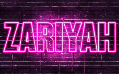 Zariyah, 4k, wallpapers with names, female names, Zariyah name, purple neon lights, horizontal text, picture with Zariyah name