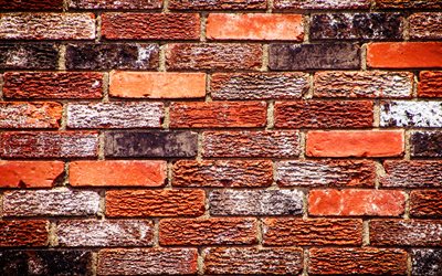 naranja brickwall, 4k, macro, naranja ladrillos, los ladrillos, las texturas, el color naranja de los ladrillos de la pared, ladrillos, pared, naranja ladrillos de fondo, naranja de piedra de fondo