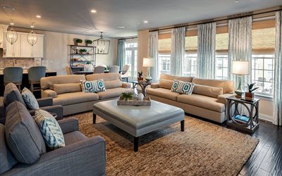 moderni interni in stile inglese, soggiorno, elegante design di interni, divani beige, stile retr&#242;