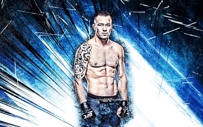 4k, Colby Covington, grunge art, american fighters, MMA, UFC, Mixed martial arts, Colby Covington 4K, blue abstract rays, UFC fighters, MMA fighters