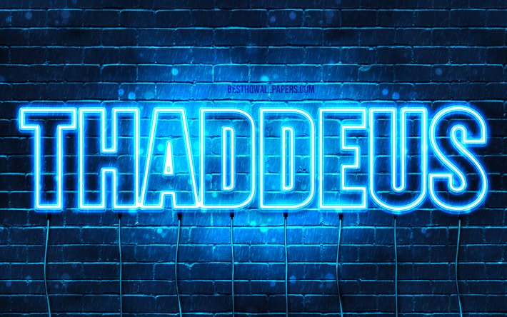 Tadeu, 4k, pap&#233;is de parede com os nomes de, texto horizontal, Tadeu nome, luzes de neon azuis, imagem com o nome de Tadeu
