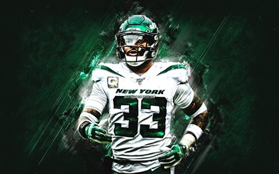 Jamal Adams, New York Jets, NFL, Amerikan Futbolu, portre, yeşil taş, arka plan, ABD Ulusal Futbol Ligi