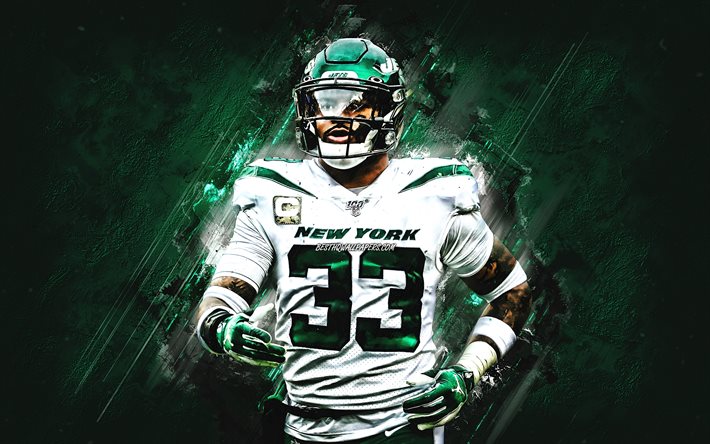 Jamal Adams, Jets de New York, de la NFL, le football am&#233;ricain, portrait, vert de la pierre de fond, etats-unis, la Ligue Nationale de Football