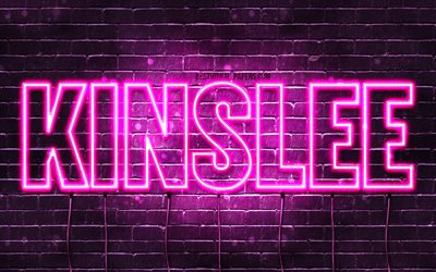 Kinslee, 4k, sfondi per il desktop con i nomi, nomi di donna, Kinslee nome, viola neon, orizzontale del testo, dell&#39;immagine con nome Kinslee