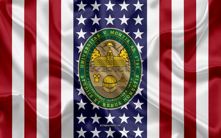 University of Vermont Emblem, American Flag, University of Vermont logo, Burlington, Vermont, USA, University of Vermont