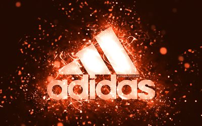 Adidas orange logo, 4k, orange neon lights, creative, orange abstract background, Adidas logo, brands, Adidas