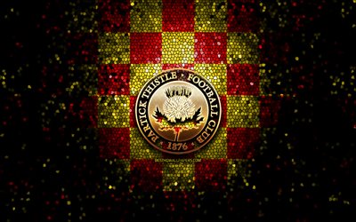 Partick Thistle FC, glitter logo, Scottish Premiership, red yellow checkered background, soccer, scottish football club, Partick Thistle logo, mosaic art, football, FC Partick Thistle