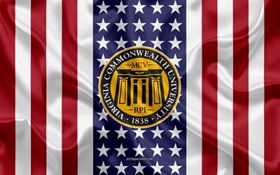 Embl&#232;me de l&#39;Universit&#233; du Commonwealth de Virginie, drapeau am&#233;ricain, logo de l&#39;Universit&#233; du Commonwealth de Virginie, Richmond, Virginie, &#201;tats-Unis, Universit&#233; du Commonwealth de Virginie