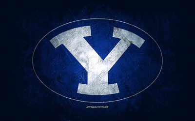 Brigham Young Cougars, &#233;quipe de football am&#233;ricain, fond bleu, logo Brigham Young Cougars, art grunge, NCAA, football am&#233;ricain, USA, embl&#232;me de Brigham Young Cougars