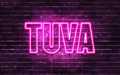 Tuva, 4k, sfondi con nomi, nomi femminili, nome Tuva, luci al neon viola, buon compleanno Tuva, popolari nomi femminili norvegesi, foto con nome Tuva